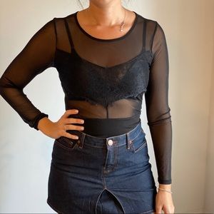 Black See Through Sheer Bodysuit size Medium